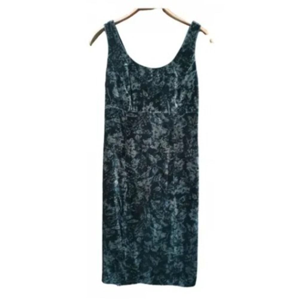 Peruvian Connection Crushed Velvet Tank Dress‎ Silk Blend Floral Teal Grey 10